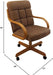 Casual Rolling Caster Dining Chair with Swivel Tilt in Oak Wood with Caramel Fabric Seat and Back (1 Chair)