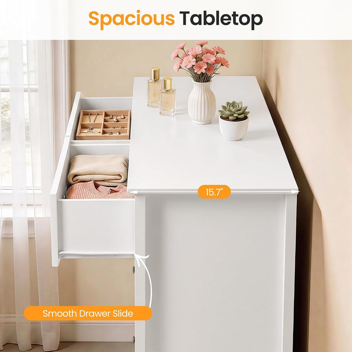 White 6 Drawer Dresser for Bedroom, Fluted Painted Wood Chest of Drawers, Modern TV Stand Storage Cabinet for Living Room, Entryway, 47" W X 16" D X 32" H