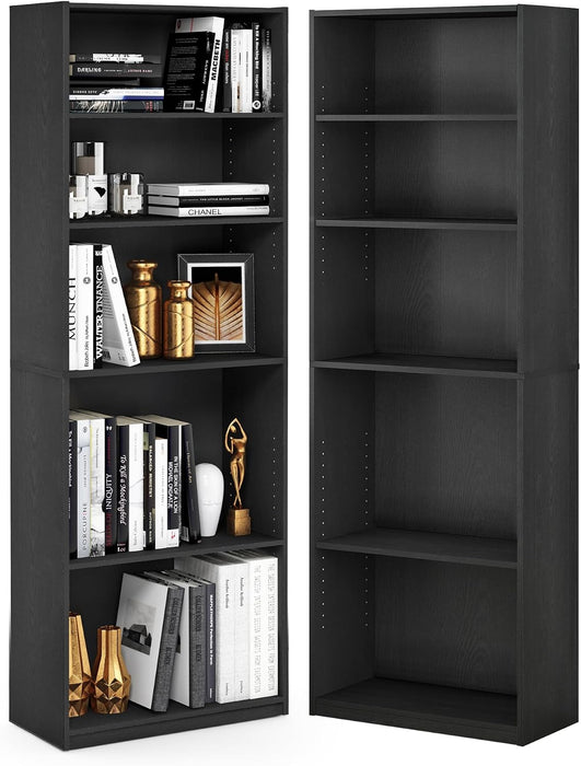 Jaya 5-Tier Book Shelf Set of 2, Adjustable Shelf, Black
