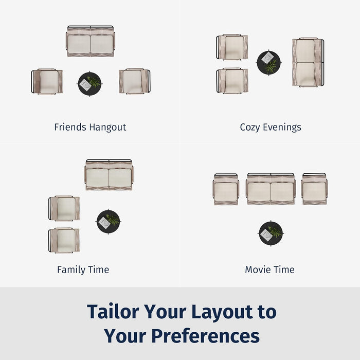 4 Piece Patio Furniture Set, Outdoor Furniture with PE Wicker Rattan Chairs and Coffee Table, Modern Patio Conversation Set with Soft Pad for Garden, Backyard and Porch, Apricot