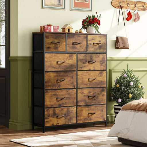 Tall Dresser for Bedroom, Fabric Dresser Storage Tower, Dresser & Chest of Drawers Organizer Unit with 11 Drawers, Storage Cabinet, Hallway, Closets, Steel Frame, Wood Top