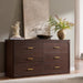 60" Wide Transitional 6-Drawer Dresser for Bedroom, Cacao Walnut