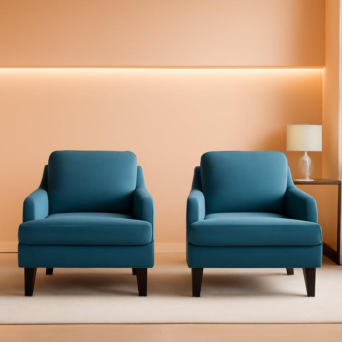 Linen Fabric Accent Chairs Set of 2, Navy Blue Modern Upholstered Armchair, Comfy Sofa Chair Living Room Bedroom Furniture for Apartment
