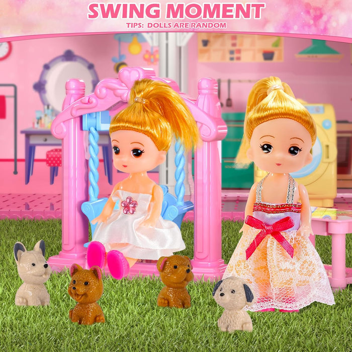 Dolls House for Girls Toys, 4 Stories 10 Rooms Dollshouse with 2 Princesses Slide Accessories, Playset for Toddler Playhouse Gift for for 3 4 5 6 7 8+ Year Old Girls Toys