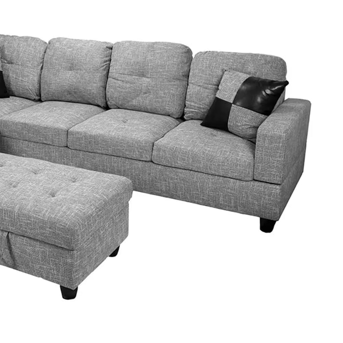 112 In. Square Arm 3-Piece Linen L-Shaped Sectional Sofa in Light Gray