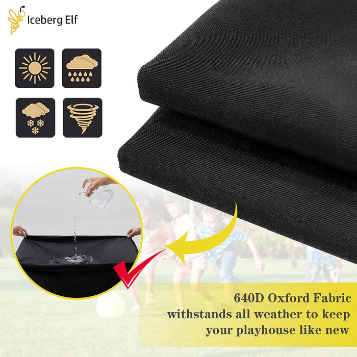 Playhouse Cover, Outdoor Wooden Kids Playhouse Covers, 57" L X 57" W X 63" H, Waterproof, Sun Protection Dust, Easy to Put on with Side Zipper, 640D Heavy Duty Oxford Fabric, (Black)