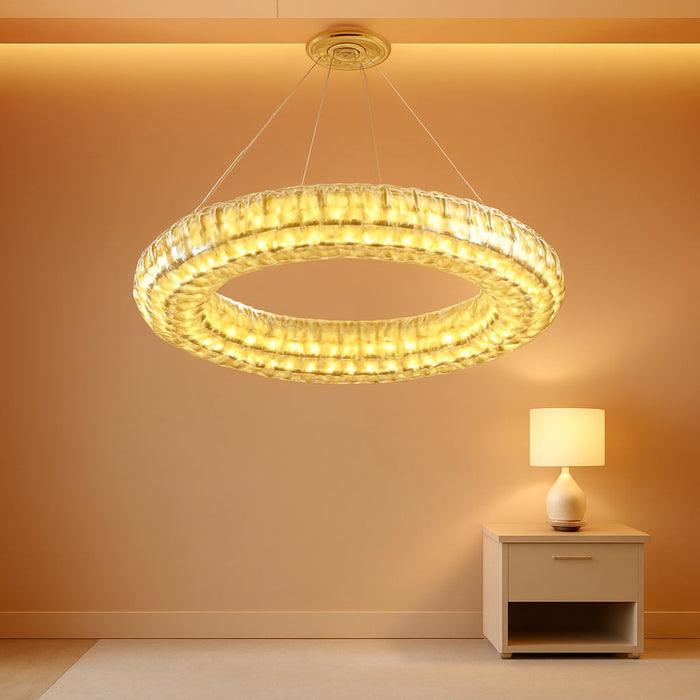 23.6'' Modern LED Ring Pendant Light Dimmable Crystal Chandelier for Dining Room Living Room Bedroom Gold