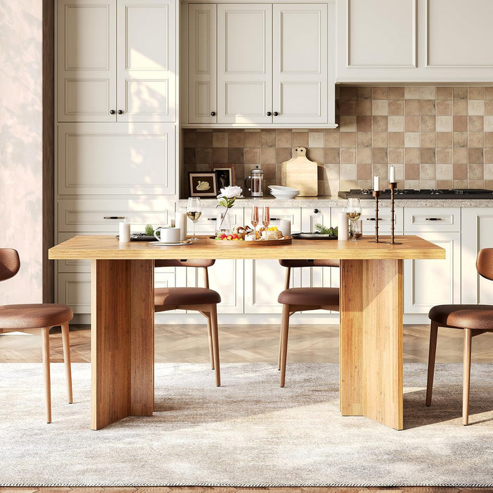 Wooden Dining Table Set for 6, 63-Inch Rectangle Kitchen Table, Modern Dinner Table for Home Dining Room, Kitchen Room, Brown