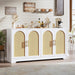 59" Rattan Sideboard Buffet Cabinet - Large Storage Cabinet with 4 Doors, Modern Console Table Accent Coffee Bar Cabinet for Living Room, Kitchen, Hallway, Dining Room, White