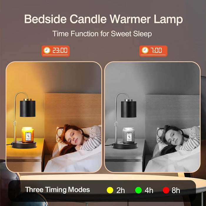 Candle Warmer Lamp with Timer & Dimmer, Height Adjustable Electric Wax Melt Warmer for Jar Candles, Gifts for Mom Home Decor, Black Gold