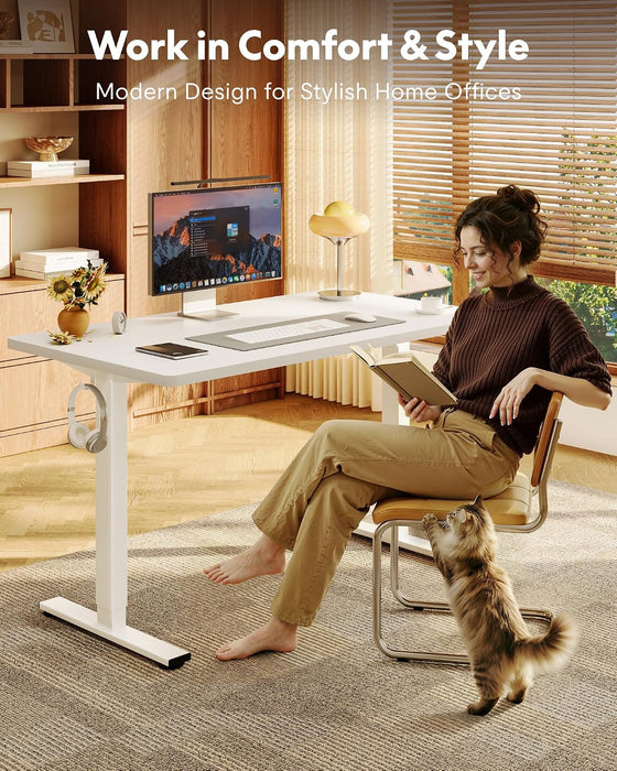 FLEXISPOT EN1 One-Piece Standing Desk, Electric Adjustable with 4 Memory Presets, 176 LBS Capacity, Stable & Quiet, Seamless Desktop for Home Office & Dual Monitors, 48"X30" White(White Frame)