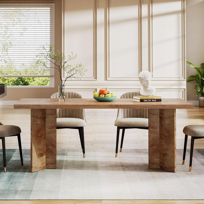 63-Inch Dining Table for 4-6, Farmhouse Kitchen Table with Large Tabletop, Rectangular Dinner Eating Table for Dining Room, Living Room, Kitchen, Light Oak Brown