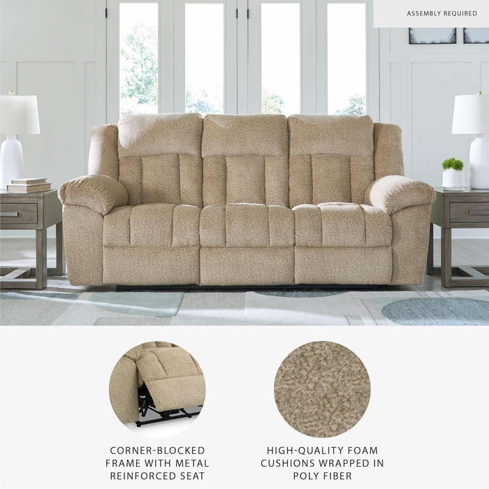 Tip-Off Classic Wall Hugger Power Reclining Sofa with Adjustable Headrest and USB Ports, Light Brown