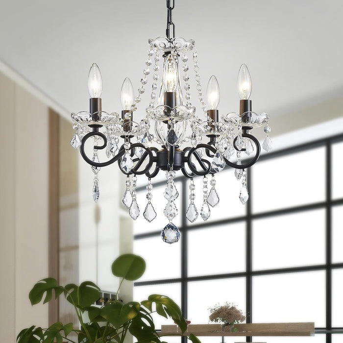 Small Crystal Chandelier, Modern Black Chandelier Dining Room Light Fixture, Mini Crystal Pendant Light for Bedroom Ceiling Light Fixture for Living Room Entryway Kitchen Island Hallway