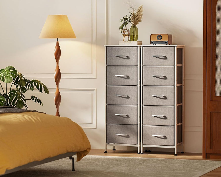 Dresser for Bedroom with 5 Storage Drawers, 48" Tall Dresser Chest of Drawers Fabric Dresser with Sturdy Steel Frame, Light Grey