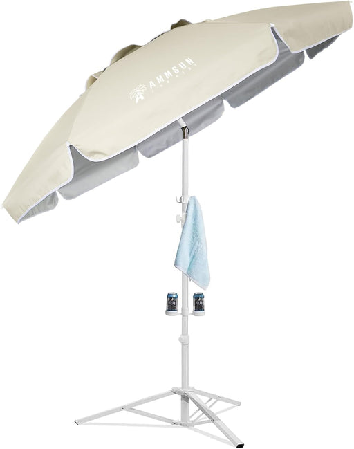 Shade Umbrella, Premium Portable Umbrella with Stand, 6.5Ft Lightweight Free Standing Canopy for Sporting Games, Adjustable Instant Sun Protection and Easy to Carry, Beige