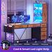 Computer Desk with 5 Drawers and Bookshelf, Reversible Home Office Desk with Storage Shelves and File Drawer, Gaming Corner Desk with LED Lights for Small Spaces, Rustic Brown