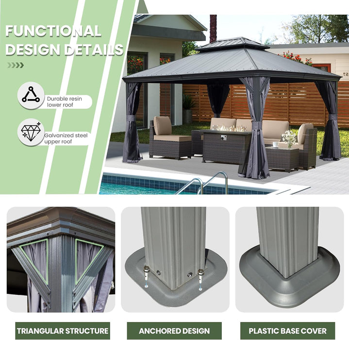 12x12 Feet Grey Hardtop GazeboSystem Weatherproof Roof