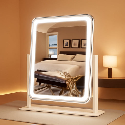 Vanity Mirror with Lights - 15"X12.6" LED Lighted Makeup Mirror, Large Makeup Mirror with Lights, Touch Screen with 3-Color Lighting, Dimmable, for Vanity Desk Tabletop, Bedroom