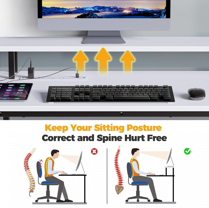 Computer Desk L Shaped 56.7" with LED Lights and Power Outlets, Reversible L Shaped Gaming Desk with Monitor Stand, Home Office Desk with Storage, Desk with USB Port and Hook, White