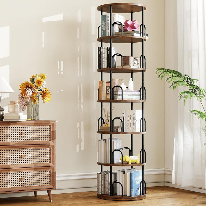 6 Tier Rotating Bookshelf Tower, 360° Revolving Spinningbookcase