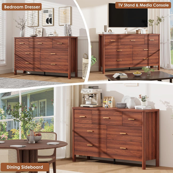 7 Drawer Dresser, Modern Wooden Storage Chest of Drawers, Walnut