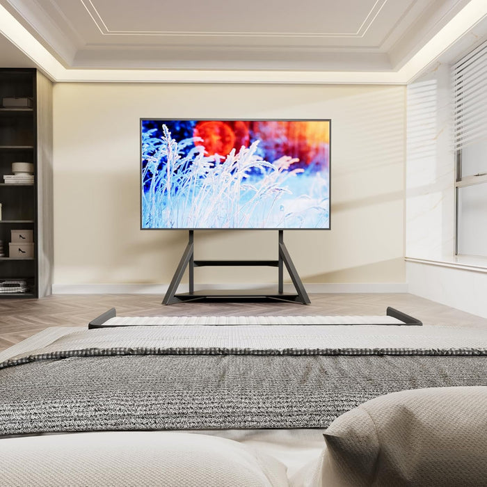 Mobile TV Floor Stand with Wheels Shelves for 65 to 100 Inch Large LCD/LED Flat Curved Screen up to 220Lbs, Adjustable Heights TV Mount Stands VESA 800X600Mm, Rolling TV Stand for Bedroom Office