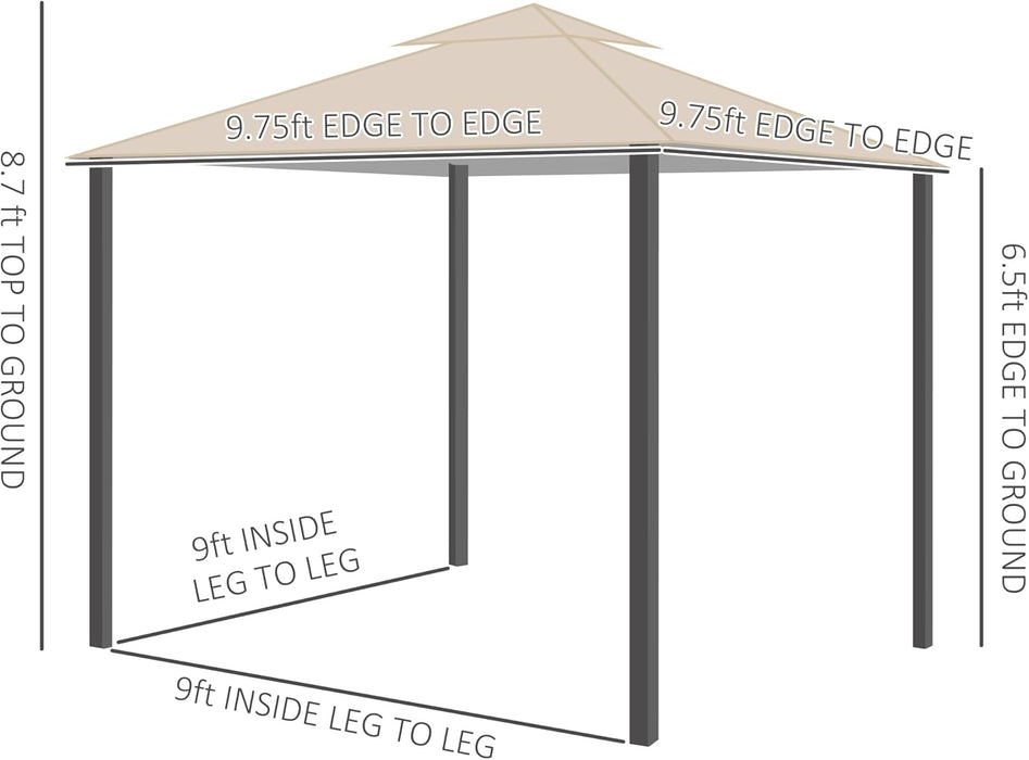10' X 10' Patio Gazebo, Aluminum Frame Double Roof Outdoor Gazebo Canopy Shelter with Netting & Curtains, for Garden, Lawn, Backyard and Deck, Khaki
