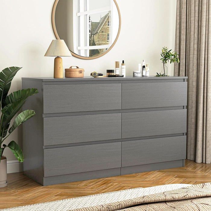 Grey 6 Drawer Dresser for Bedroom Modern Wood Storage Grey 6 Drawer Dresser for Bedroom Modern Wood Storage