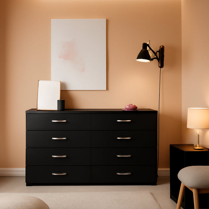 Black 8-Drawer Dresser for Bedroom