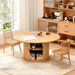 Extendable round Dining Table for 2-4-6, 63 Inch Dining Room Kitchen Table with 2-Tier Storage Shelf, Modern Farmhouse Fluted Wood Slide Door Dinner Furniture,Oval Circle (Oak-63 Inch)