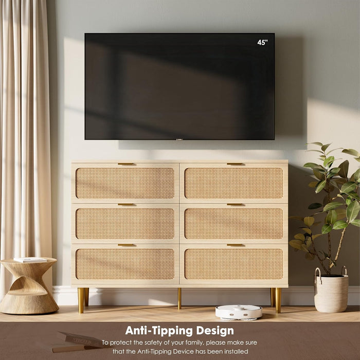 Handwoven Rattan Dresser With Deep Storage Drawers