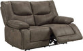 Gray Leather Reclining Loveseat with USB Charging