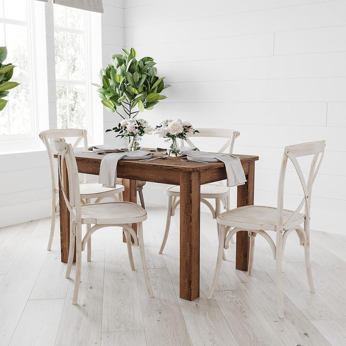 Rustic Brown Solid Wood Dining Table, Kitchen Table with Square Legs, Farmhouse Dining Table, 46" X 30", Seats 4, Rustic Finish for Indoor or Outdoor Use