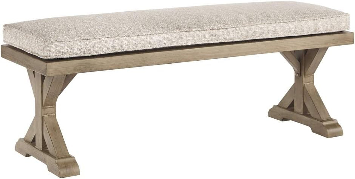 Beachcroft Patio Farmhouse Outdoor Upholstered Dining Bench, Beige