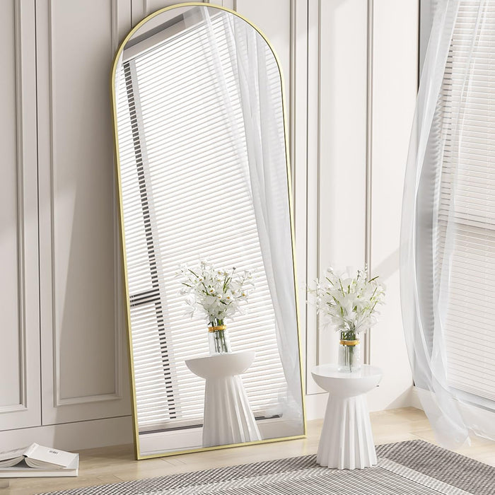 30"X71" Arched Full Length Mirror, Gold Large Floor Mirror with Aluminum Alloy Frame, Standing Hanging or Leaning Wall-Mounted Full Body Mirror for Living Room and Bedroom
