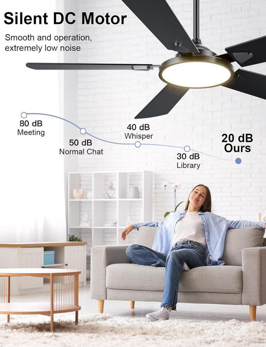 Ceiling Fans with Lights, 52 Inch Ceiling Fan with Light and Remote/App Control, 3CCT, Quiet DC Reversible, Dimmable, Modern Ceiling Fan for Bedroom, Living Room, Kitchen, Indoor/Outdoor Use