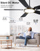 Ceiling Fans with Lights, 52 Inch Ceiling Fan with Light and Remote/App Control, 3CCT, Quiet DC Reversible, Dimmable, Modern Ceiling Fan for Bedroom, Living Room, Kitchen, Indoor/Outdoor Use