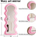 Full Length Mirror 63"X24", Irregular Wavy Mirrors, Wave Arched Floor Mirror, Wall Mirror Standing Hanging or Leaning against Wall for Bedroom, Flannel Wrapped Wooden Frame Mirror-Pink