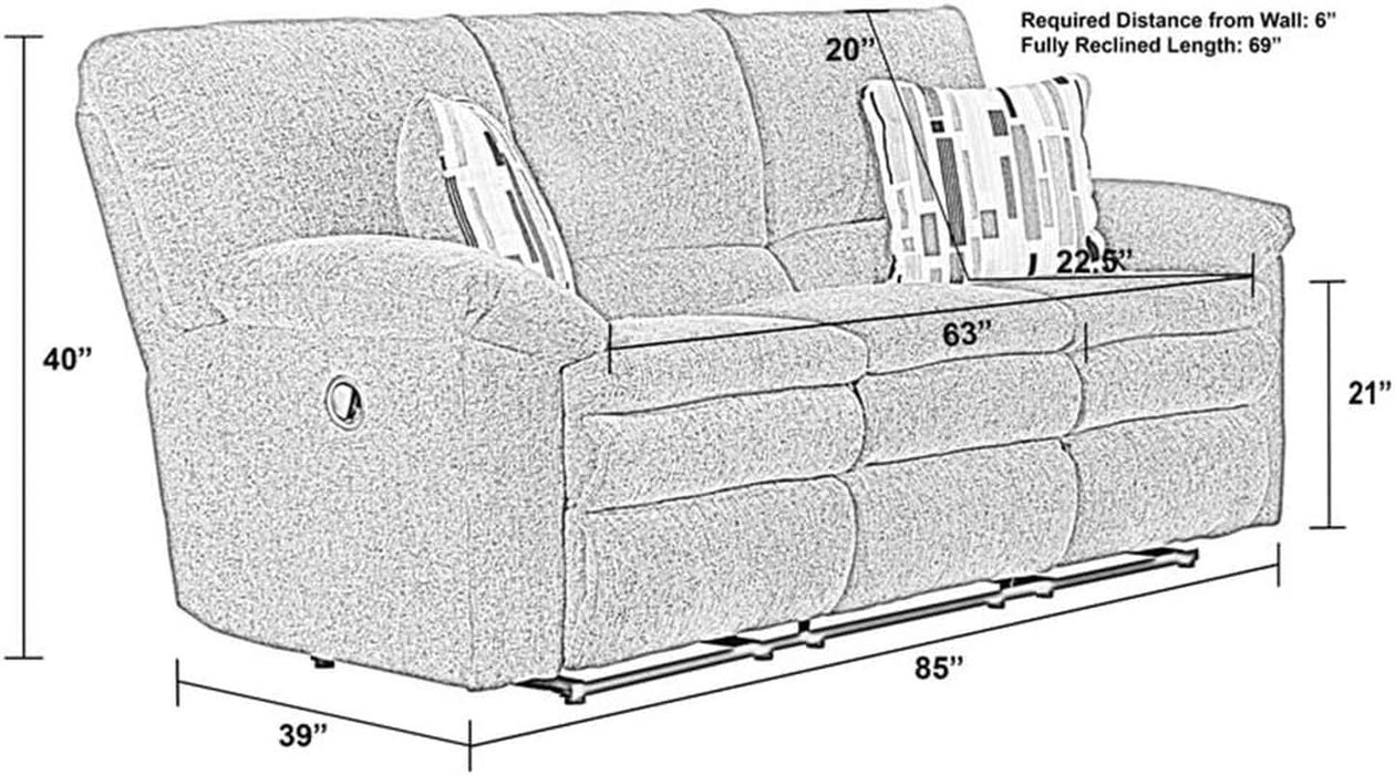 Maxim Power Reclining Sofa in Soft Charcoal Gray Polyester Fabric