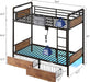 Metal LED Bunk Bed Twin over Twin with 2 Storage Drawers, USB Charging Station, Industrial Bunkbeds Heavy Duty Bed with Safety Guardrail and Ladder, No Box Spring Needed, Vintage Brown