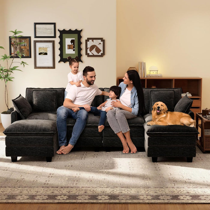 106-Inch Modular Cloud Sofa Black Sectional Modern