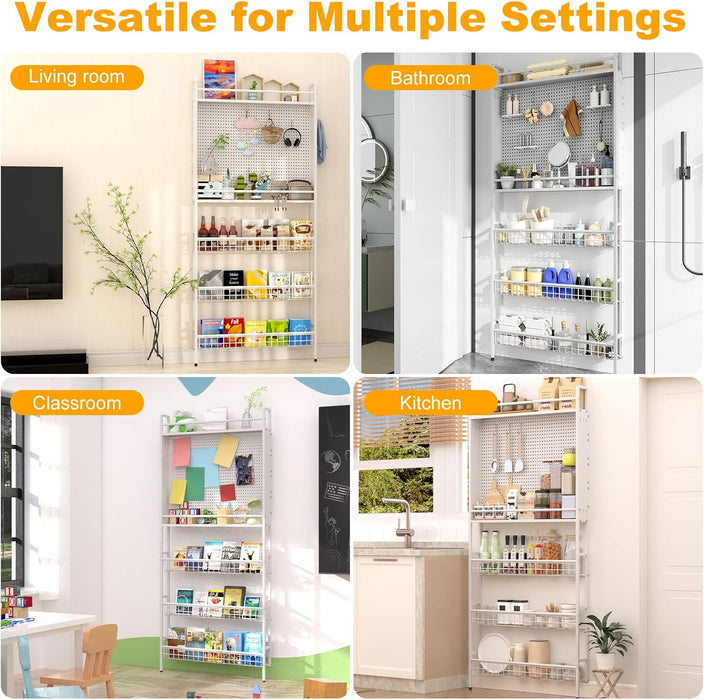 Behind the Door Bookshelf, Space Saving Metal Slim Shelf after Door | Tall Narrow Wall Mounted Storage Cabinet, behind Door Standing Bookcase with Hooks for Books Bedroom Living Room Office