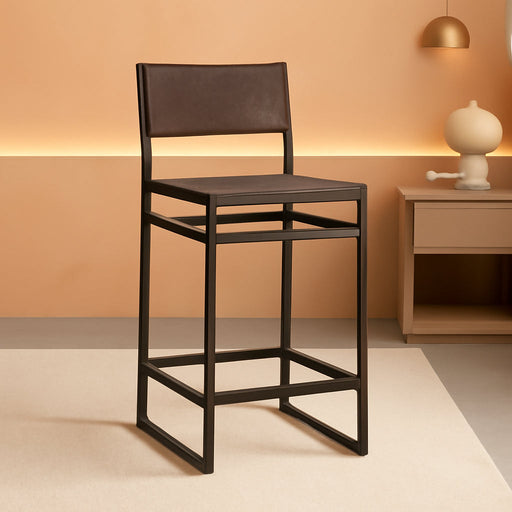 Faux Leather Counter Height Bar Stools Set of 2, Sling Armless Kitchen Barstools with Back and Metal Frame, 24" H Seat Height Counter Chairs, Grey