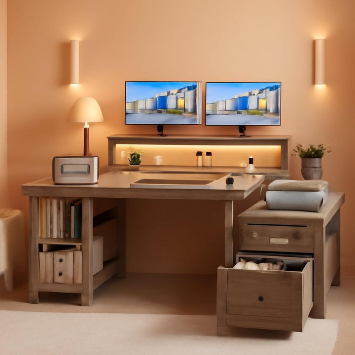 Ash Gray 60.4Inch Computer Desk Multifunctional Storage
