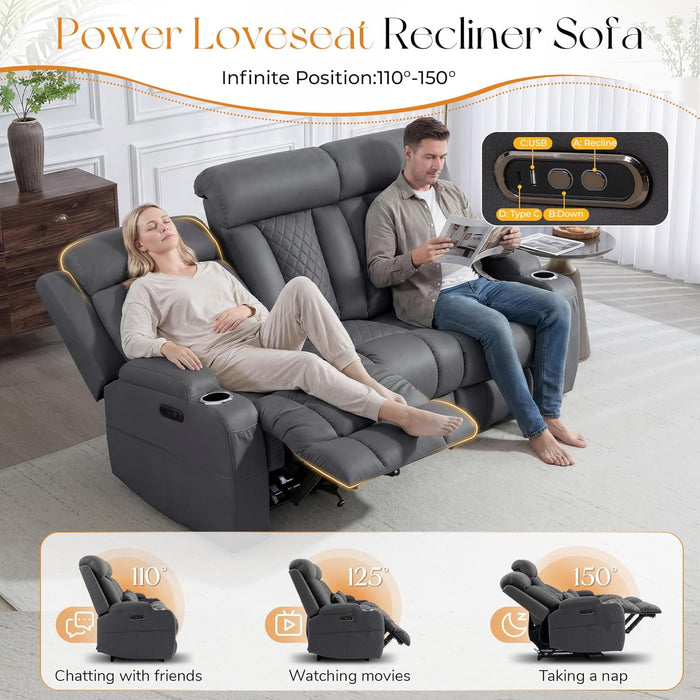 with Adjustable Headrest, Zero Wall Hugger Reclining Couch RV Loveseat Recliner Sofa with Charge Device &Drop down Table (Dark Gray, Sofa)