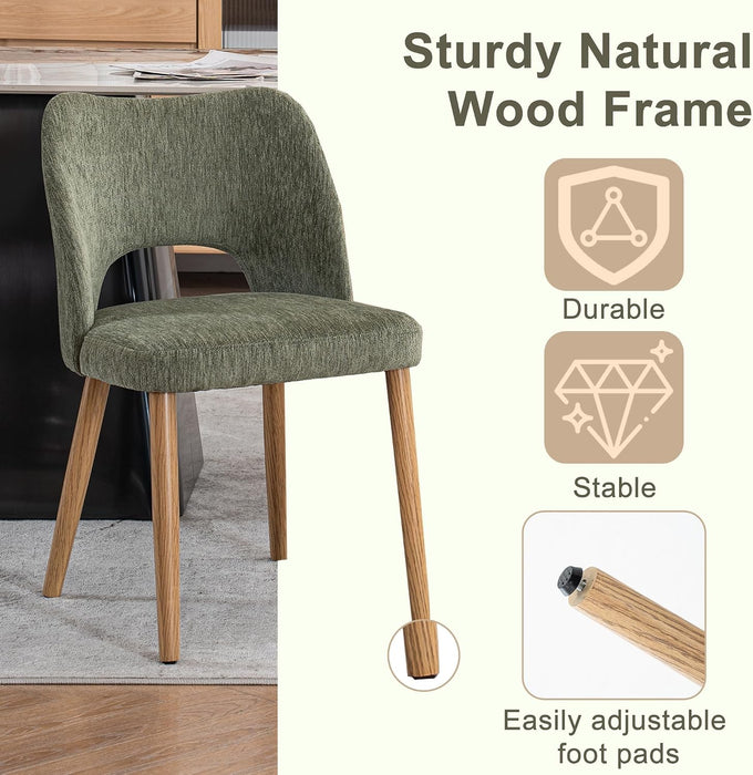 Modern Dining Chairs Set of 4, Upholstered Fabric Kitchen Small Cute Chairs with Butterfly Hollow Back, Solid Wood Legs, Easy Assembly, Farmhouse Style for Kitchen & Dining Room, Green