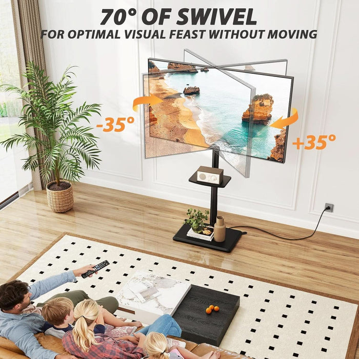 Floor TV Stand with Power Outlet, TV Mount Stand for 32-60 Inch Tvs up to 88 Lbs, Swivel TV Stand Mount with Height Adjustment and Safety Wood Base for Office, Corner, Max VESA 400X400Mm