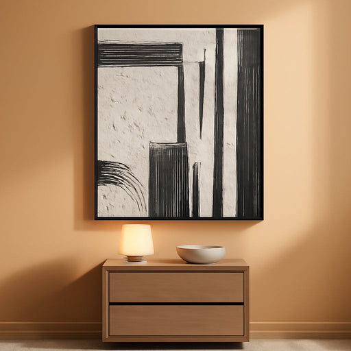 Hand Painted Black and White Textured Wall Art Black Framed Abstract Oil Paintings on Canvas Large Texture Minimalism Artwork for Home Decorations