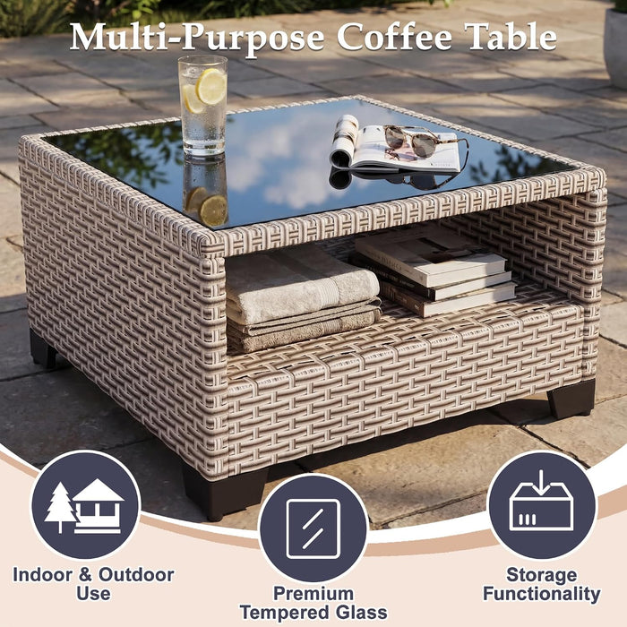 Patio Furniture Set, 12-Piece Outdoor Sectional Sofa with Swivel Rocker Chairs & Ottomans, Wicker Patio Conversation Set with Coffee Table, Gray Cushions